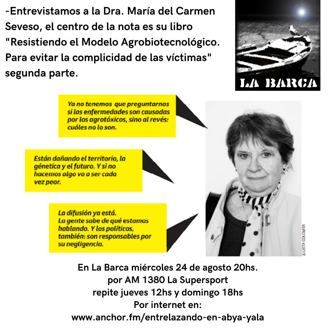 entrelazando's tweet photo. Miércoles 24 de agosto escuchá  La Barca el programa de radio de Entrelazando en Abya Yala  a las 20hs.  por la AM 1380 La Supersport repetición  jueves a las 12hs. y  domingo a las 18hs. y por internet podés escucharlo en https://t.co/Cq2FYwJtV4 https://t.co/a1UzFDmc5u