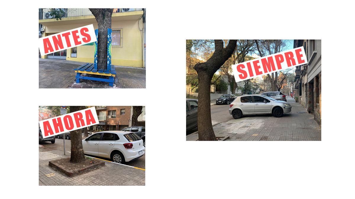 Esta semana <a href="/montevideoIM/">Intendencia de MVD</a> retiró un banco en frente de este jardín de infantes porque no era "autorizado". Es un lugar donde la/os abuela/os esperaban a sus nieta/os y. Molestó este banco a la IM, pero no molestan los autos estacionados sobre la vereda a 5 m. Las prioridades...
