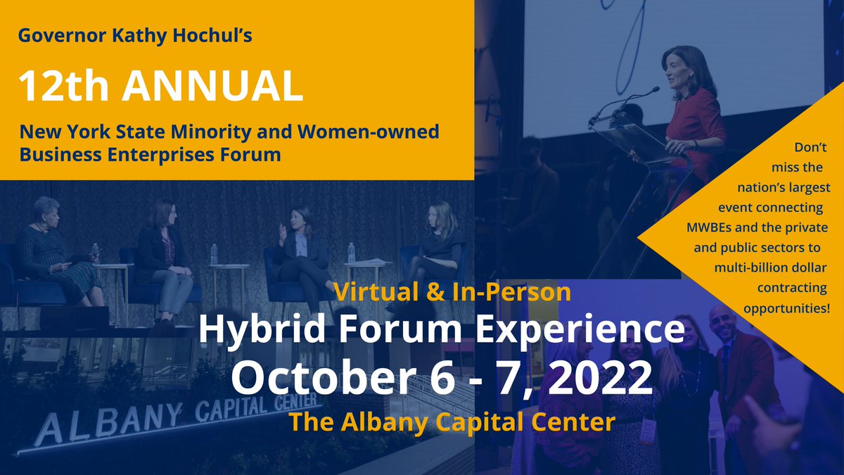 Registration is now open for the 12th Annual NYS Minority &amp; Women-Owned Business Enterprise Forum. 

Right here in Albany County at The Albany Capital Center on October 6th-7th.  

Please click here for more information tinyurl.com/2p8bb7yh