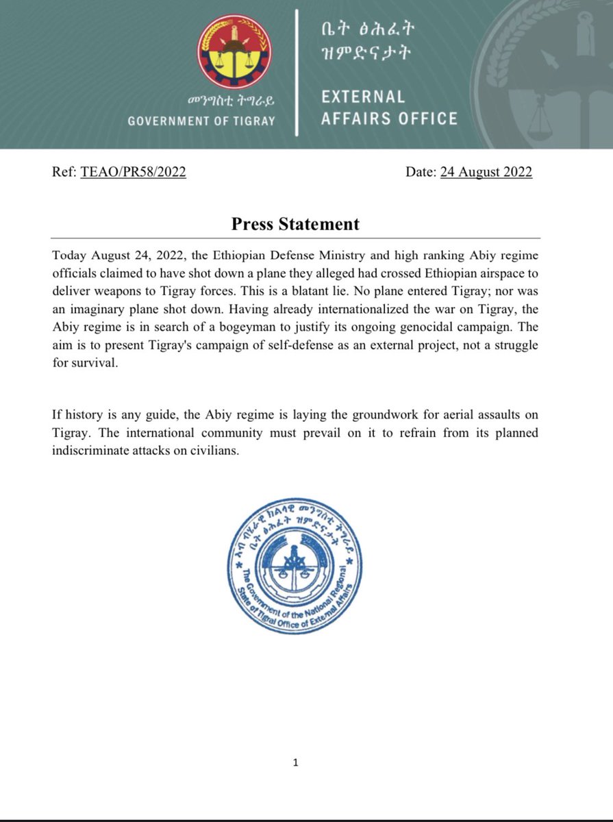 Government of Tigray External Affairs 
Press Statement <a href="/EUSR_Weber/">Annette Weber</a> <a href="/MikeHammerUSA/">Mike Hammer</a> <a href="/JosepBorrellF/">Josep Borrell Fontelles</a> <a href="/SenatorMenendez/">Senator Bob Menendez</a> <a href="/SecBlinken/">Secretary Antony Blinken</a> <a href="/USAmbUN/">Ambassador Mike Waltz</a> <a href="/POTUS/">President Donald J. Trump</a> <a href="/SenCoonsOffice/">Office of Sen. Coons</a> <a href="/RepGregoryMeeks/">Rep. Gregory Meeks</a> <a href="/PowerUSAID/">Samantha Power</a> <a href="/jakejsullivan/">Jake Sullivan</a> <a href="/SenatorCardin/">Senator Ben Cardin</a> <a href="/SenatorRisch/">Jim Risch</a> <a href="/SenatorShaheen/">Sen. Jeanne Shaheen</a> <a href="/SenateDems/">Senate Democrats</a> <a href="/SenateGOP/">Senate Republicans</a>