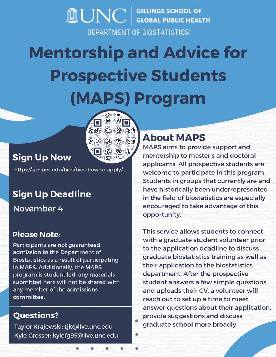 UNC Biostatistics (@uncbiostat) on Twitter photo Is Carolina on your mind? <a href="/UNCpublichealth/">UNC Public Health</a> #Gillings #UNCbios MAPS -Mentorship & Advice for Prospective Students Program support mentorship to master's and doctoral applicants. sph.unc.edu/bios/bios-how-… Is Carolina on your mind? <a href="/UNCpublichealth/">UNC Public Health</a> #Gillings #UNCbios MAPS -Mentorship & Advice for Prospective Students Program support mentorship to master's and doctoral applicants. sph.unc.edu/bios/bios-how-…