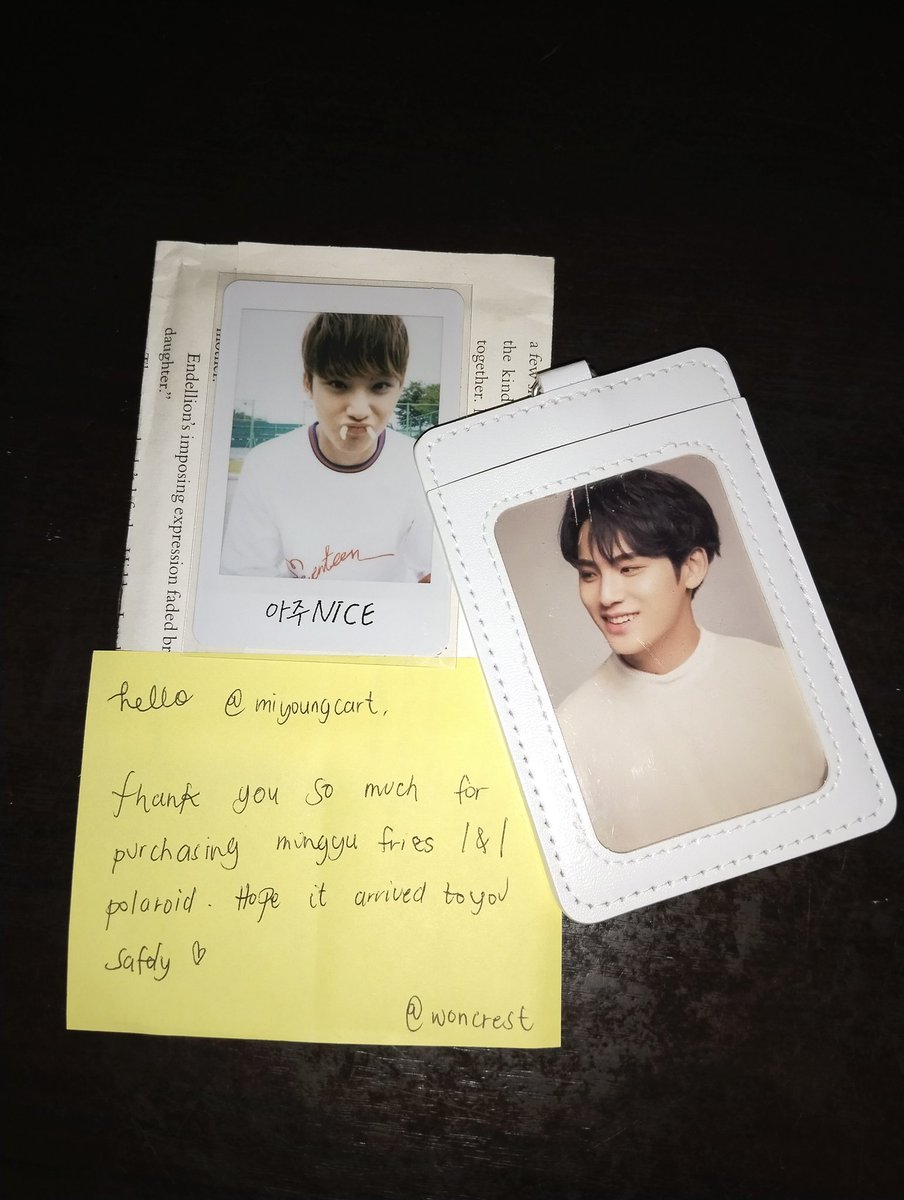 miyoungcart's tweet photo. [ #miyoungmails ] hi @woncrest ! thank you for letting me adopt mingyu fries 😭 napaka bilis ng transaction, naship agad. thank you rin po sa freebie 🥰 super happy and satisfied ❤️ #woncrestproof https://t.co/6X6aWQjk66