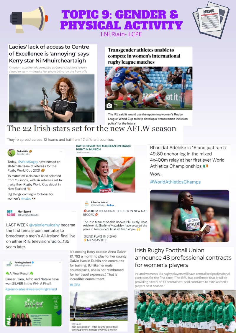 DeirbhileRyan97's tweet image. Useful poster for #LCPE Topic 9 made using #piktochart - Useful for a walking debate/ discussion or a general chat on what’s happened in the world of #womeninsport since we last had our students in class with us! I know I’m missing a lot too… ⭐️ #PEAI #JCPE #LCPE #sportireland