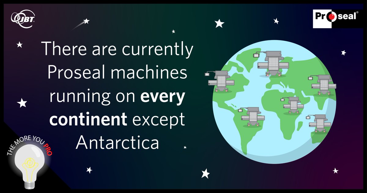 ProsealAmerica's tweet photo. THE MORE YOU 'PRO': Did you know that Proseal supplies machinery to food packaging organizations on every continent except Antarctica?

We are proud to be a trusted partner in this space, sealing millions of trays globally every day.

#OneJBT #Proseal #traysealing #sustainability https://t.co/x6a682CWj2