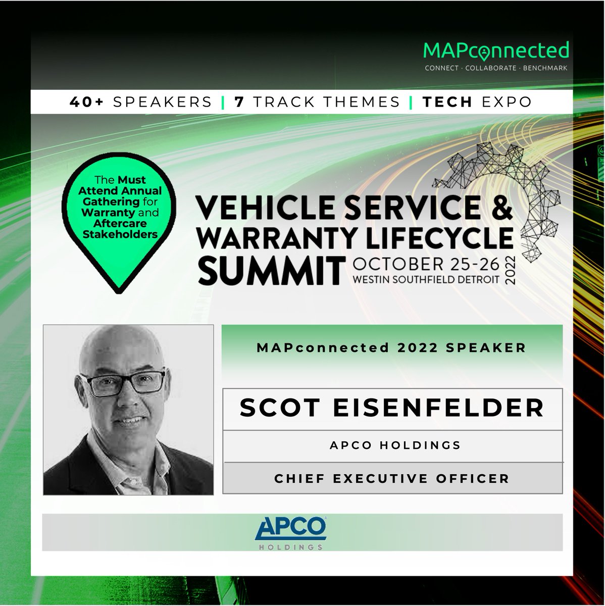 Reinventing the Service Contract for EV’s: Fact Fiction Promise - Presented by Scot Eisenfelder, CEO - APCO Holdings at MAPconnected Vehicle Service &amp; Warranty Lifecycle Network Summit Oct 25-26 in Detroit.

Full speaker lineup: mapconnected.com

mapconnected.com/meet-scot-eise…