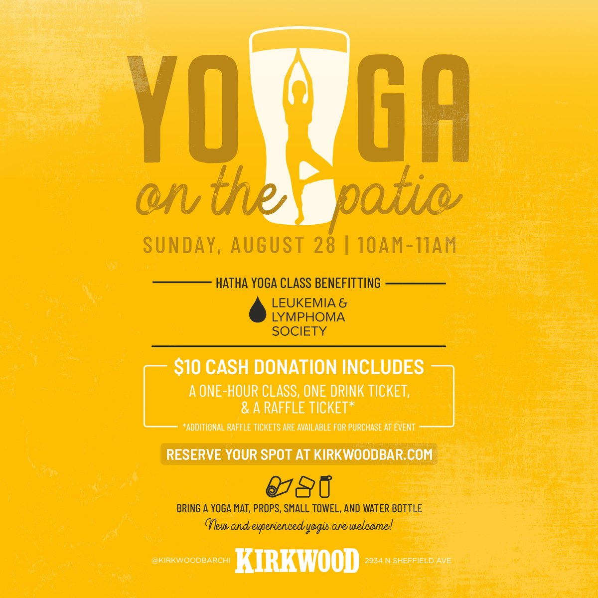 Join us this Sunday for Yoga on the Patio! 🧘‍♀️ Your $10 cash donation will include:
▫︎ One Hour Class
▫︎ Drink Ticket
▫︎ Raffle Ticket
Donations will be collected before the class on Sunday morning, but please  reserve your spot here: bit.ly/3QQX5Ic! 😀