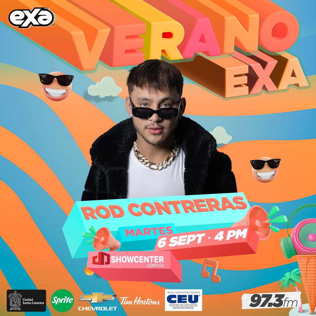 exafm973's tweet image. ¡CONFIRMADO! #RodContreras uno de los Tiktokers más influyentes en México 🇲🇽 con más de 41 MILLONES de seguidores llega al @showcentercomplex ☁️✨

¿Te gustaría conocerlo? ¿Listos para escuchar #Meneo? 😏

Hoy el elenco del #VeranoExa 🏝🔊🎶 será revelado FB LIVE 8:30PM📱🔴