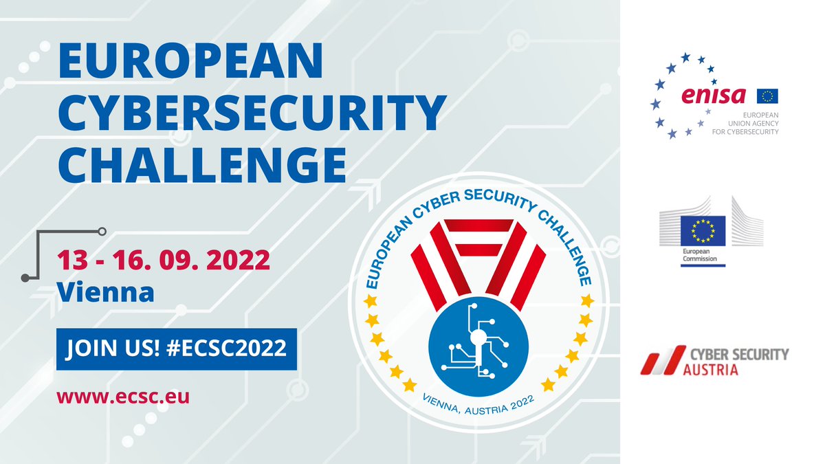 The final count down for the European Cybersecurity Challenge 2022 has started! This year, Europe's top cyber talents will meet in Vienna 🇦🇹 on 13 - 16 September! #ECSC2022 The #OpenECSC final will also take place online during the event! Learn more👉ecsc.eu