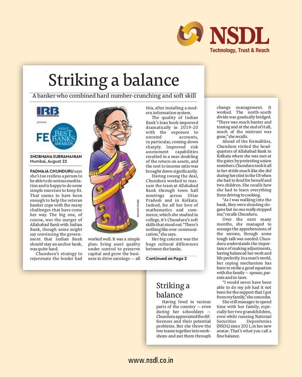 Read about our Managing Director &amp; CEO, Ms. Padmaja Chunduru’s exciting career journey that compelled her to harness hard number crunching along with soft skills.

<a href="/FinancialXpress/">Financial Express</a> #NSDL