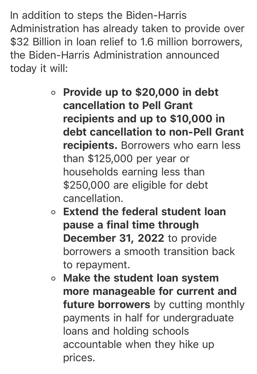 Phil_Lewis_'s tweet photo. NEW: Biden announces $10,000 federal student loan cancellation per student making $125K or less per year.

- 4-month extension of the student loan pause
- This pause will be the final one
- Repayments to restart in Jan
- Additional $10K canceled for Pell grant recipients https://t.co/1LR17w3x2Z