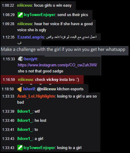 Vicksy's tweet photo. his twitch chat was also making consistently horrible comments towards me. I wonder why girls are mostly absent in esports/competitive settings? https://t.co/bsYepsKGS8