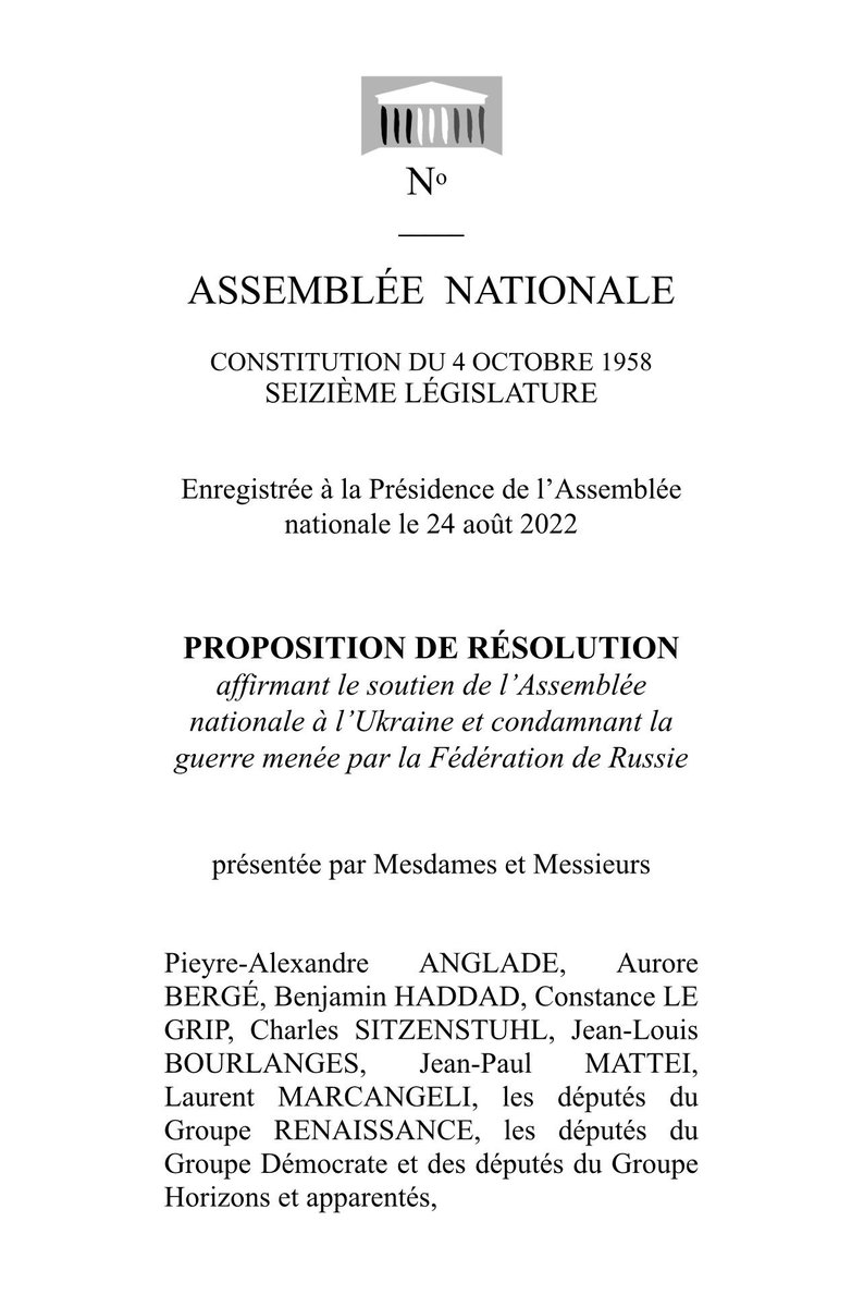 soutien indéfectible à l’Ukraine et au peuple Ukrainien. Face à l’agression russe les parlementaires @LaREM_AN, aujourd’hui déposent une #PPR  de soutien pour le jour anniversaire de l’Indépendance de l’Ukraine 🇺🇦 #Ukraine️ 🇺🇦🇺🇦🇺🇦#AssembleeNationale