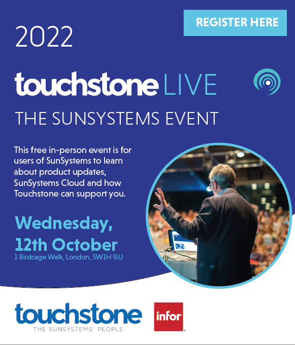 TouchstoneFMS's tweet image. After a 3-year gap, our in-person events are back starting off with TouchstoneLIVE. 

If you’re an @Infor #SunSystems user or evaluating new cloud-based financial software, this is a must attend event. 

Register here: ow.ly/UGwN50Krlkz