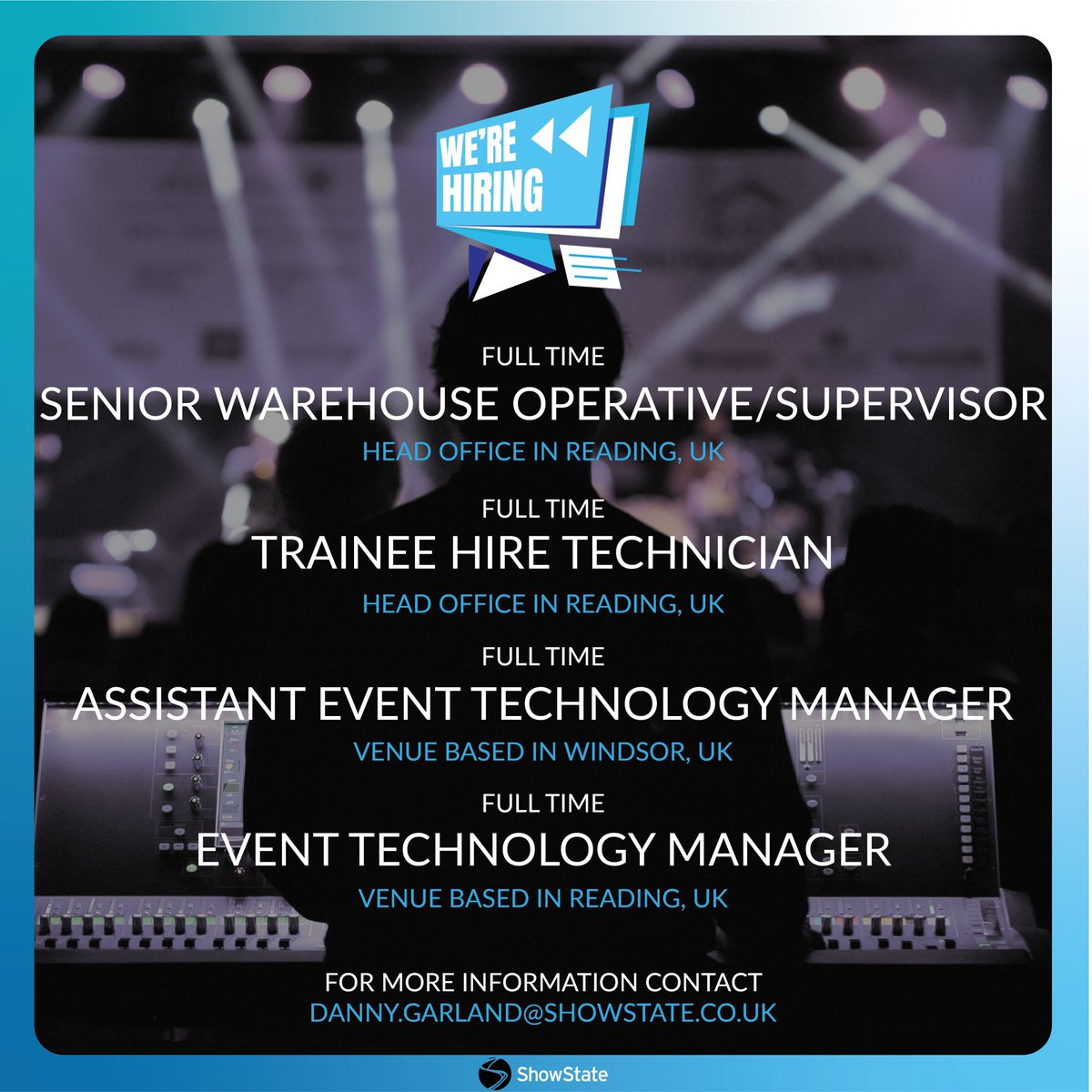 We Are Hiring! 
If You Are Interested And/or Want More Information, Please Contact Danny.Garland@showstate.co.uk
#events #rdguk #eventprofsuk #eventproduction  #jobs #ukjobs #jobsearch #recruitment #job #hiring #recruiting #Careers #NewJob  #jobhunting  #level #recruitmentagency