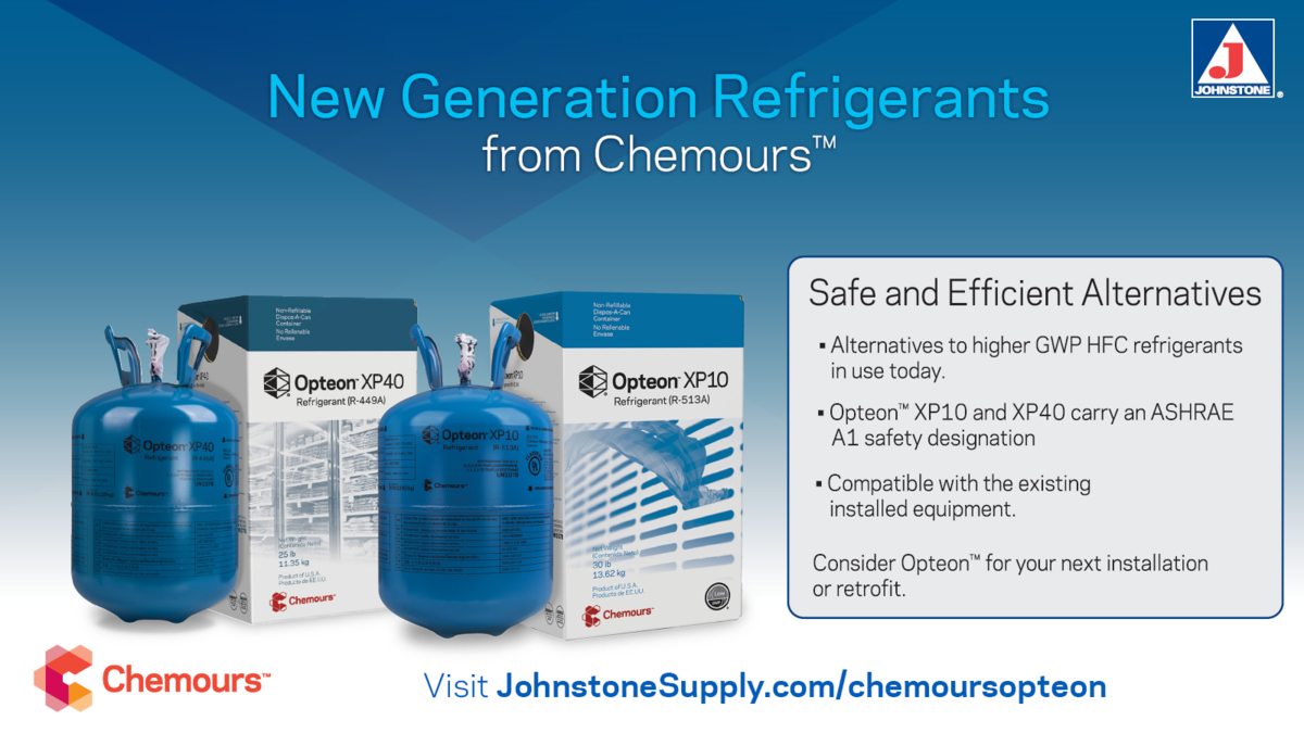 JohnstoneMOIL's tweet photo. We carry Opteon™ XP10 and XP40, the next generation of refrigeration from Chemours™. Both fit the ASHRAE A1 safety designation, improved performance, and can be used to replace existing equipment. Learn more at https://t.co/FGOnf8LqGk
#JohnstoneSupply #Chemours #Opteon https://t.co/JLBy87ocMy