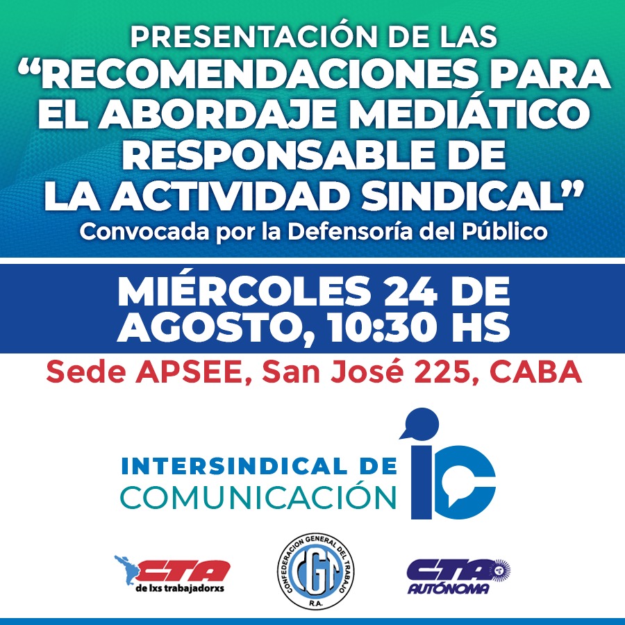 sutepami's tweet photo. Desde la Intersindical de Comunicación junto con la @DefdelPublico vamos a presentar en Conferencia de Prensa las recomendaciones para Medios de Comunicacion 📱📲 al momento de tratar noticias sindicales.
@apaeronauticos @SUTEBAProvincia
@frentelefonico @prensaCONADU @CTAok https://t.co/vhHccT15Tw