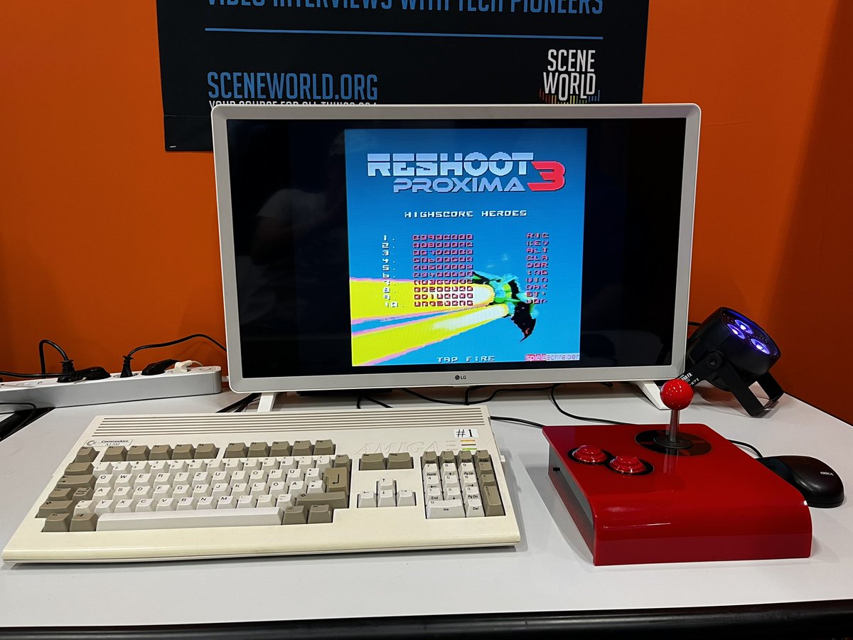 5electricity's tweet photo. Finally hands-on Reshoot Proxima 3!!! @Scene_World booth, Retroarea, Gamescom 2022. #gamescom #gamescom2022 #shmup #shooter #reshoot #sceneworld #reshootproxima #amiga #amiga1200 #retro #retrogames #retrogaming https://t.co/S1MzPrZN8J