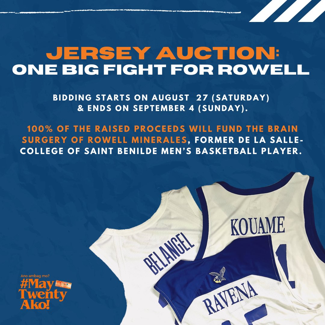 maytwentyako's tweet photo. We have another Jersey Auction for a good cause! 🏀🏅

Rowell Minares is a former De La Salle-College of Saint Benilde Men’s Basketball player and was a high school basketball varsity at St. Joseph School in Iloilo where he was teammates with SJ Belangel.

(1/n) https://t.co/UERgp4NxQR