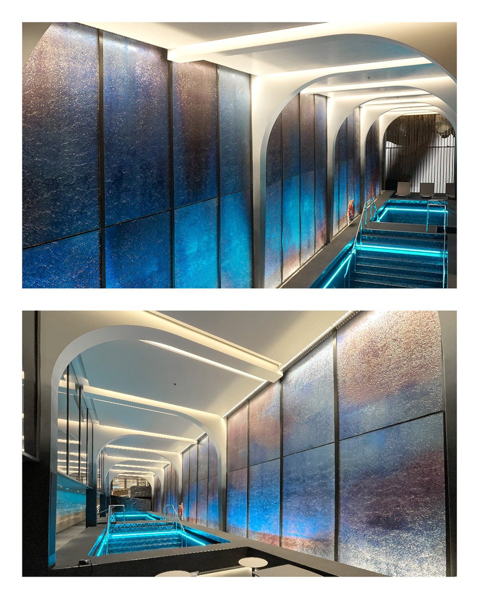 Among our latest realizations, we recently completed a series of varied water features on the cruise ship 6298 NCL (Norwegian Cruise Line) – Leonardo.

To start, a waterwall made with special Savoy glass enhances the SPA &amp; Gym area. 

#cruiseship #waterfeature #fountain