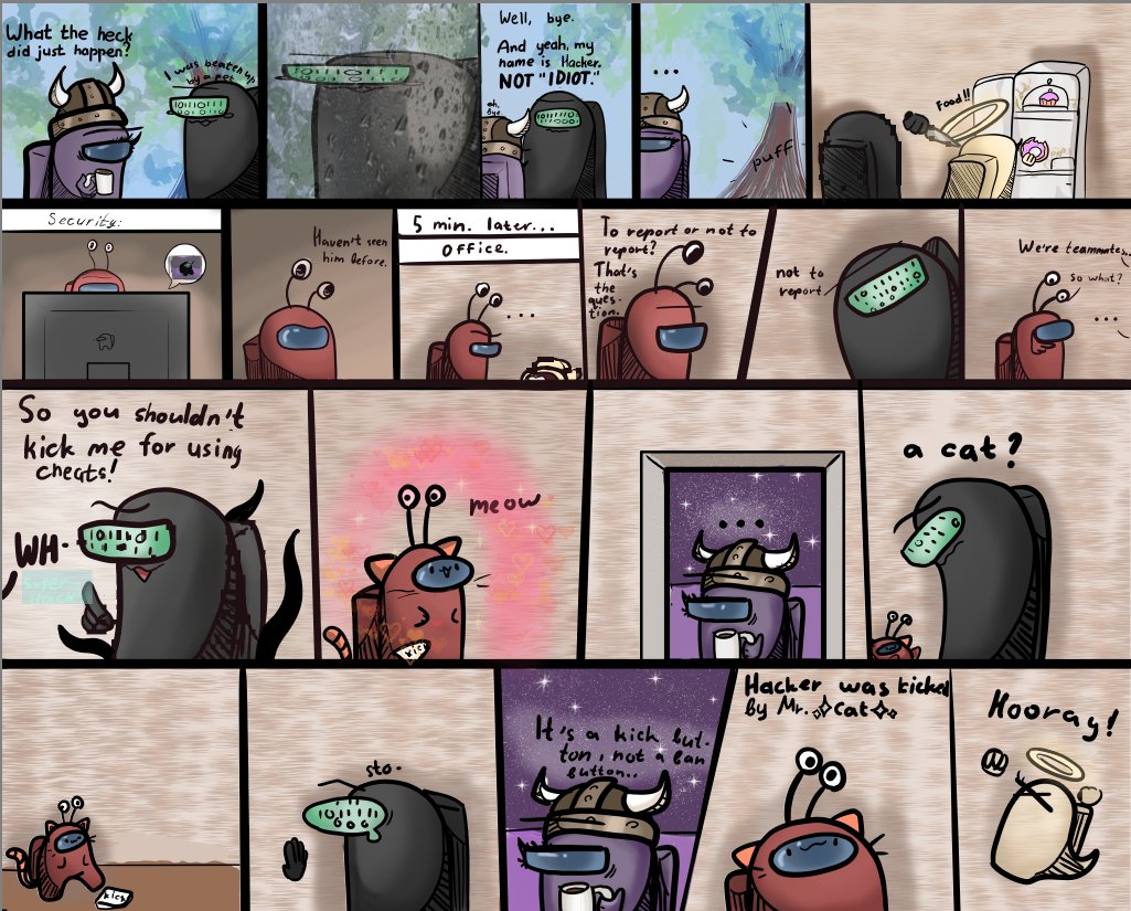 SlippersSleepy's tweet photo. hello my smol beans I finally drew the 12th part
The 13th part will be more like an epilogue of the second chapter. I guess I'll post the 1st part of the 3rd chapter on the 1st of September 
and yeah it's not the last part where there is the Unknown I-- Hacker.
#WeirdSus #amongus https://t.co/7rWYnyR7Qu