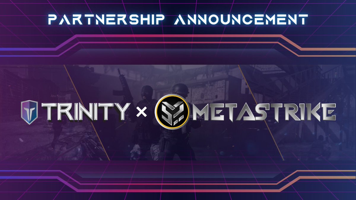 TrinityGuildPH's tweet photo. [PARTNERSHIP ANNOUNCEMENT]

Trinity Guild is thrilled to announce our latest gamer partner, @MetastrikeHQ  —a blockchain-based, role-playing, first person shooter!  

#TrinityGuild #TrinityGuildPH #P2E #Metaverse #gamers #partnership #P2Egaming #scholarship #eSports #FPS #RPG https://t.co/H4VsqkUYxe