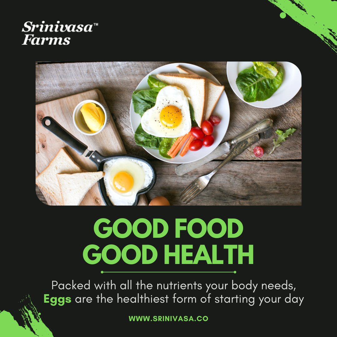 srinivasa_farms's tweet photo. Eggs form an important part of daily #nutrition and provide much-needed #vitamins &amp; #minerals.  And eggs are an ideal way to start your day!

#SrinivasaFarms #HealthyatHome #PoultryIndustry #ChickenisSafe #Chicken #Poultry #ChickensAreHealthy #EatChicken #Protein #HealthyDiet https://t.co/pByUDv2Dcw