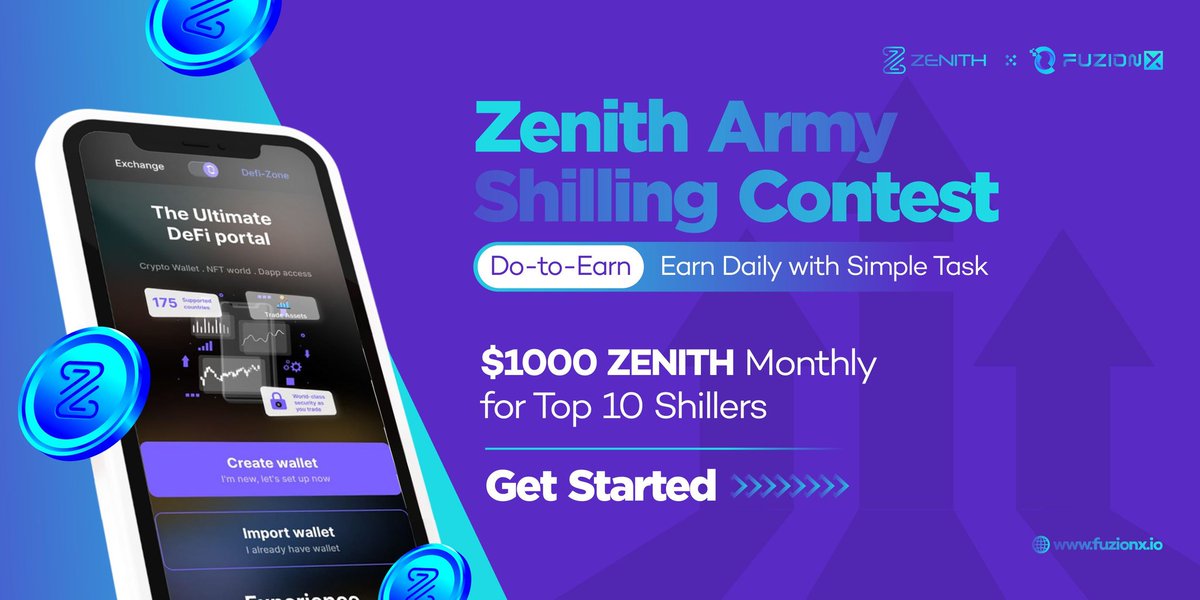 FuzionX_io's tweet photo. 🔥Zenith Chain Army Shilling Contest 🔥
🌟Earn daily with simple tasks
🌟Top 10 Shillers share $1000 monthly rewards
Period: Sept. 1- Dec.1
How: Be a part of the most awaited web3 ecosystem!
Let the world know about Zenith Chain and earn rewards!
Steps to Join:
A Thread ⬇️ https://t.co/RabkTPjOYV