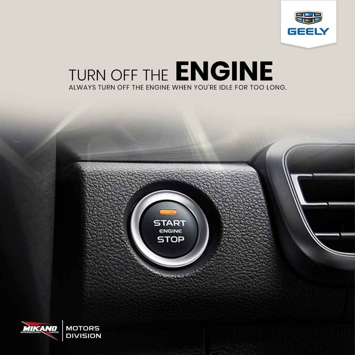 GeelyNigeria's tweet photo. • TURN OFF THE ENGINE WHEN IDLE: If the estimated waiting time is below 5 minutes, you can wait in the car. But if the time exceeds 20 minutes, it is suggested that you turn off the engine.

#Geely #Azkarra #Coolray #Mikano #Mikanomotors #wednesdaythought https://t.co/AdpvklenNB