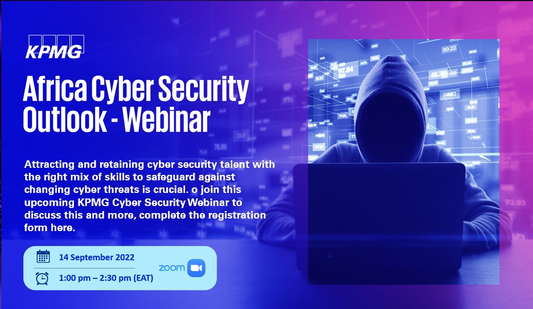 KPMGEastAfrica's tweet photo. Attracting and retaining cyber security talent with the right mix of skills to safeguard against changing cyber threats is crucial. 
Join the upcoming KPMG Cyber Security Webinar to discuss this and more. Register here: https://t.co/K8NWVrE1lz
 #KPMGCyberOutlook https://t.co/ilOw0vP0Hu