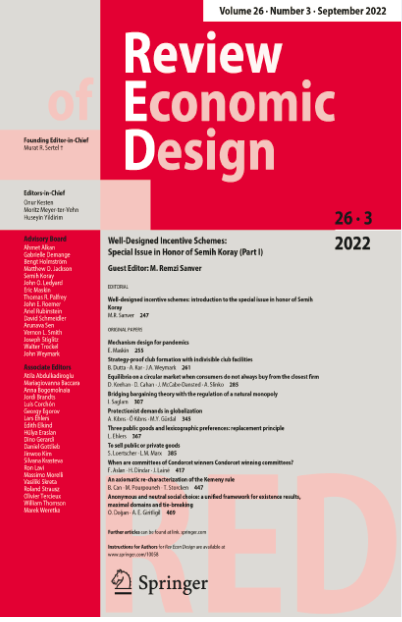 Springernomics's tweet photo. Enjoy reading the first part of the #SpecialIssue in Honor of Semih Koray "Well-Designed Incentive Schemes" in the journal Review of Economic Design: https://t.co/zyoGnF8LxE
Issue Editor: @remzisanver https://t.co/E74H8HNcVC