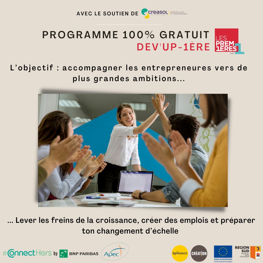 [𝗣𝗔𝗥𝗧𝗘𝗡𝗔𝗥𝗜𝗔𝗧] <a href="/lespremieressud/">Les Premières Sud</a> lance un appel à projet pour le programme DEV’UP-1ère. Soutenu par Créa-Sol et destiné aux entrepreneures voulant développer leurs ambitions, ce programme est 100% pris en charge 
📅 Date limite : 2 septembre
✔️ lespremieressud.com/devup