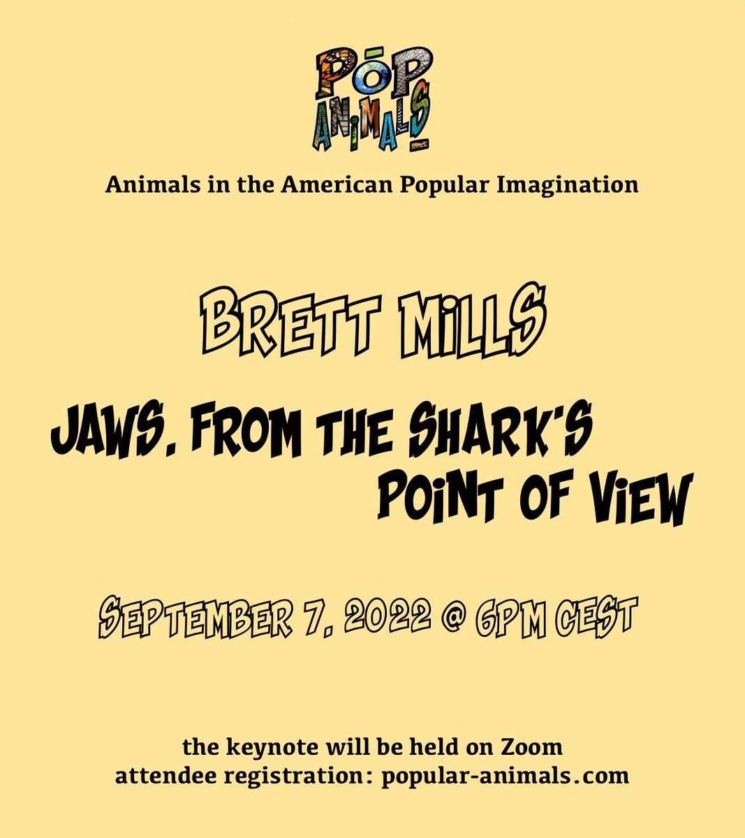 POPanimals_2022's tweet photo. Looking forward to have as virtual conference keynotes Brett Mills (@IAmBrettMills) on Jaws and Christy Tidwell (@christymtidwell) on the Jurassic Park franchise! 

Check them out and register to attend on the official website!

#animalstudies #dinosaurs #shark #popculture #film https://t.co/Hu7k6xfTlp