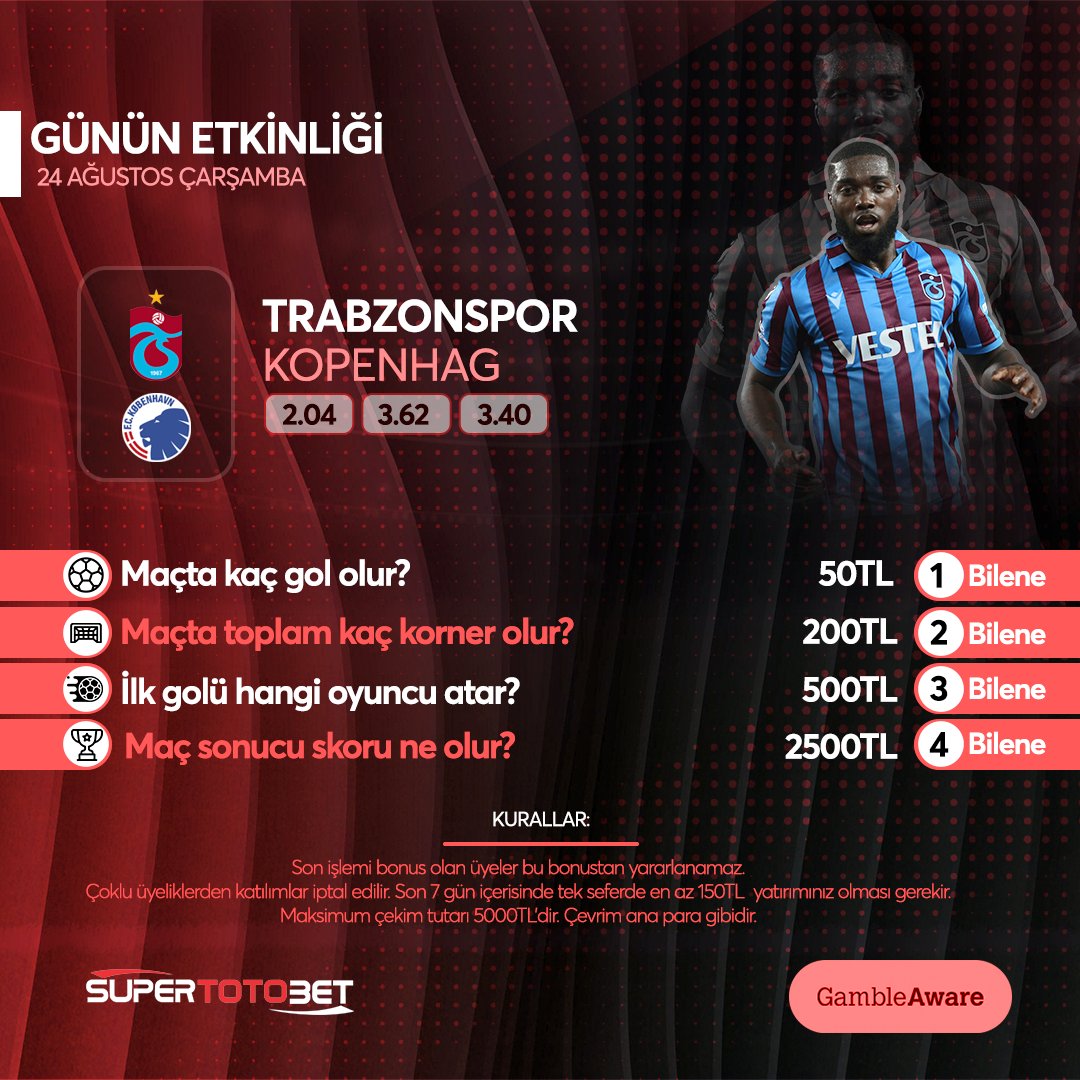 stbsosyal8's tweet photo. 📢#Süpertotobet'te Günün Etkinliği..!
⚽️ #Trabzonspor | #Kophenag ⚽️
✅Görseldeki soruları doğru yanıtla,
💵 2️⃣5️⃣0️⃣0️⃣₺ nakit #bonus senin olsun.!
📄Google form'a gir,
✍️Tahminin Form üzerinden bize gönder!
➡️Google Form: https://t.co/UuOKo3sqYq https://t.co/2hWXqpsR5h