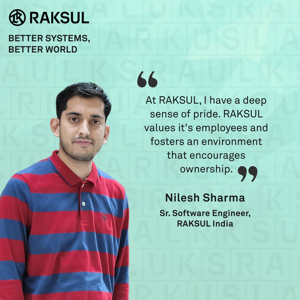 RaksulIndia's tweet photo. “I feel privileged to be a member of this organization”, says Nilesh Sharma who works as a senior software engineer at #RAKSULIndia. 

#PrideAtRAKSULIndia #LifeAtRAKSULIndia

RAKSUL India is hiring. Click here to view job opportunities: https://t.co/hE2M9jHGE2 https://t.co/4wK9Evv7Bd