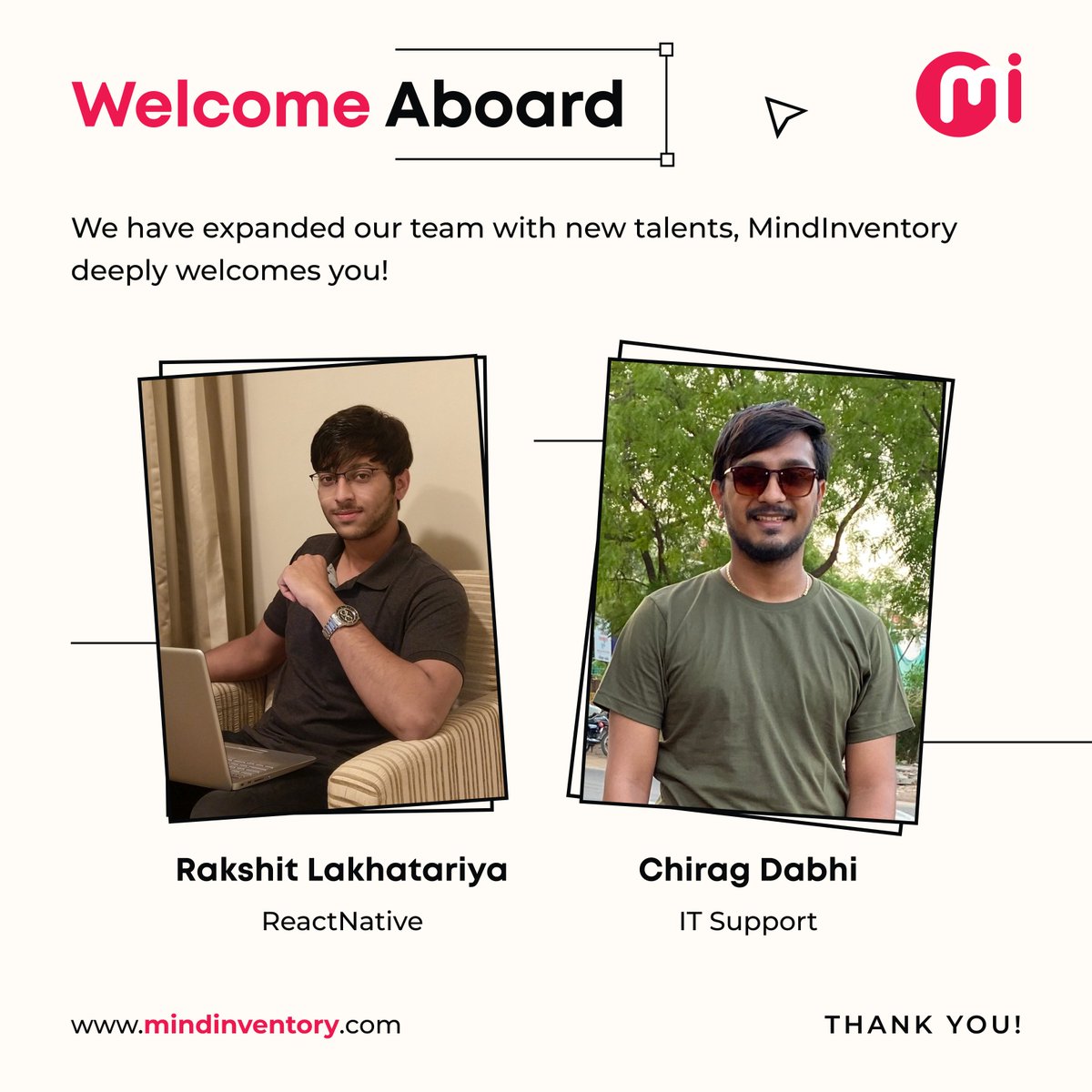 Mindinventory's tweet photo. 𝗪𝗲 𝗮𝗿𝗲 𝗵𝗮𝗽𝗽𝘆 𝘁𝗼 𝗵𝗮𝘃𝗲 𝘆𝗼𝘂 𝗶𝗻 𝗼𝘂𝗿 𝘁𝗲𝗮𝗺!

A warm welcome to Fresh Minds at MindInventory Family, we are excited to bring you all aboard and looking forward to have a fruitful journey with #MindInventory

#newjoinees #team #welcome #welcometotheteam https://t.co/nXia4VDVqi