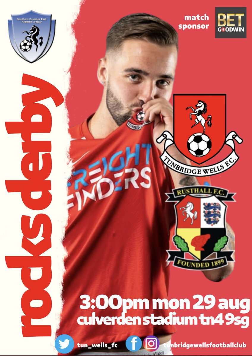 betgoodwinuk's tweet image. We sponsor the big Local Derby on Monday and we have a FANTASTIC giveaway: £50 for every goal scored: eg 2-2 we giveaway £200 cash to one lucky person; just follow + retweet to enter (over 18’s) ⁦@Tun_Wells_FC⁩ ⁦@FCRusthall⁩ ⁦@SCEFLeague⁩
