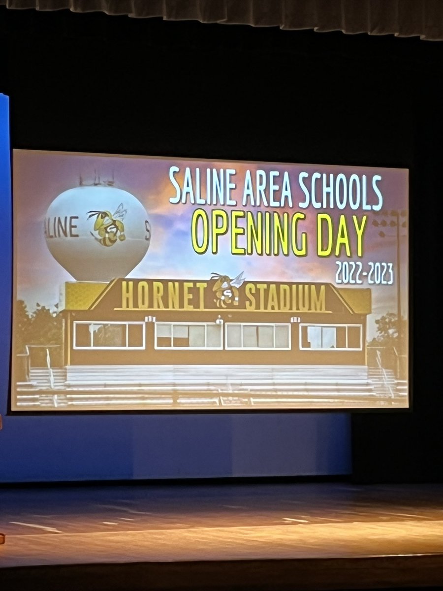 MKA_Marshall's tweet photo. Rise and shine @SalineSchools staff! Excited to kick off the 22-23 year! #sascompass #hornetpower https://t.co/Hpw7V5T6SN