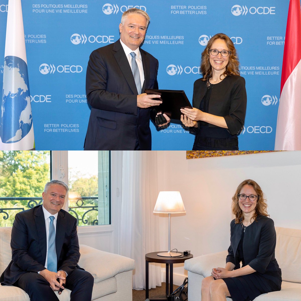 MathiasCormann's tweet photo. Bienvenue à la nouvelle ambassadrice du #Luxembourg auprès de l'OCDE Nadia Ernzer.

🇱🇺 est l'un de nos 20 Membres fondateurs et apporte une contribution précieuse à nos travaux sur des politiques meilleures pour une vie meilleure. 

Nous nous réjouissons de travailler avec vous. https://t.co/DebaHlmcFa
