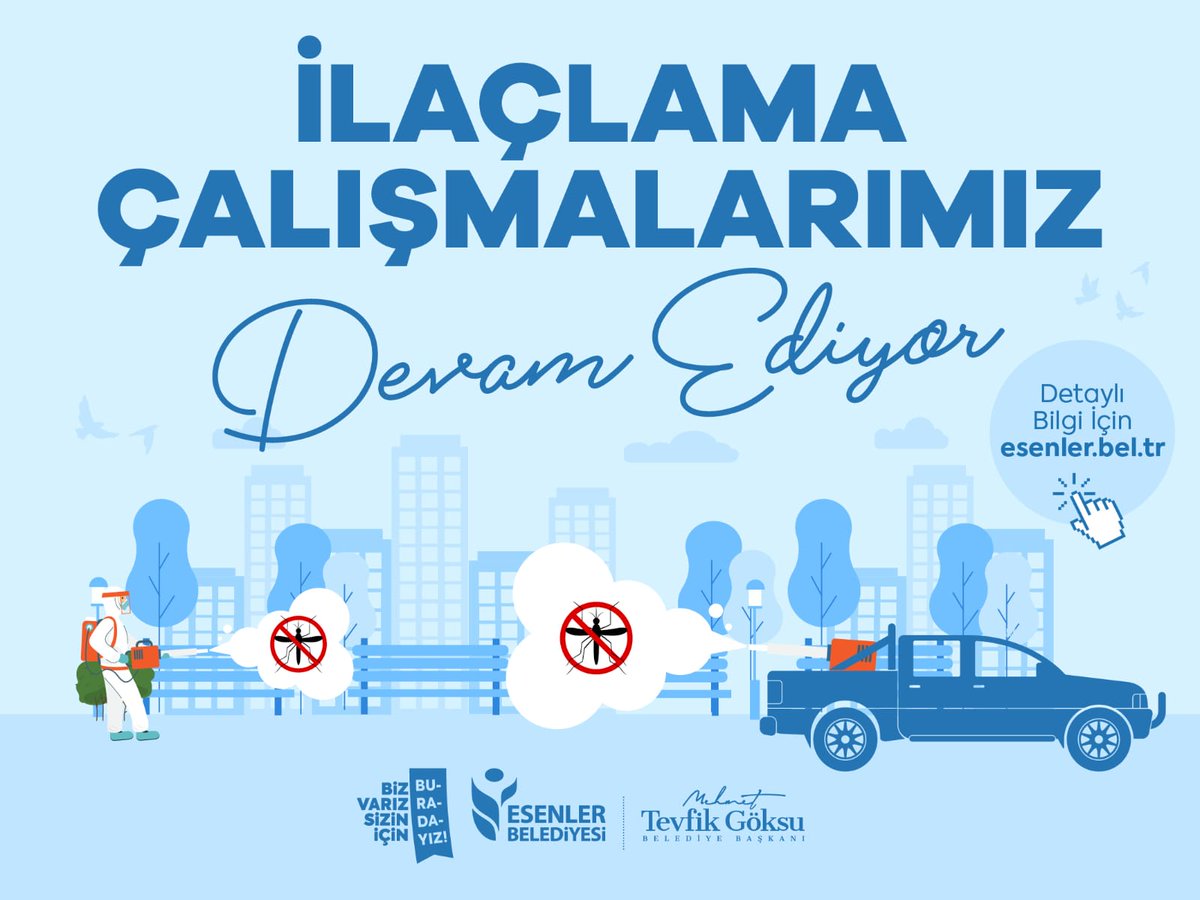 İlçemizde yaz mevsiminin gelmesiyle çoğalan sinek, sivrisinek ve larvalarla mücadele için ilaçlama çalışmaları devam etmektedir.

İlaçlama takvimi için 👇

🔗 bit.ly/3pEQJj1
