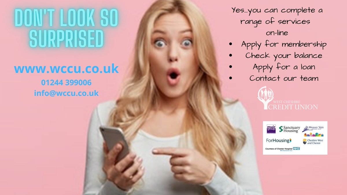 There has never been so many simple ways to join <a href="/WCCU2/">West CHESHIRE CREDIT UNION</a> especially if you wish to join, apply for loans outside of our opening times.  Most services, such as membership, loan applications and account balances can be accessed 24/7.  👉wccu.co.uk