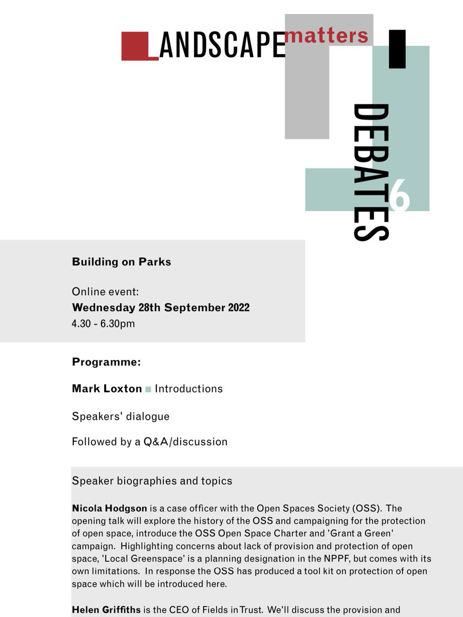 As snapshot of some speakers at this debate: go to the landscape matters journal website to sign up via the debates address to take part