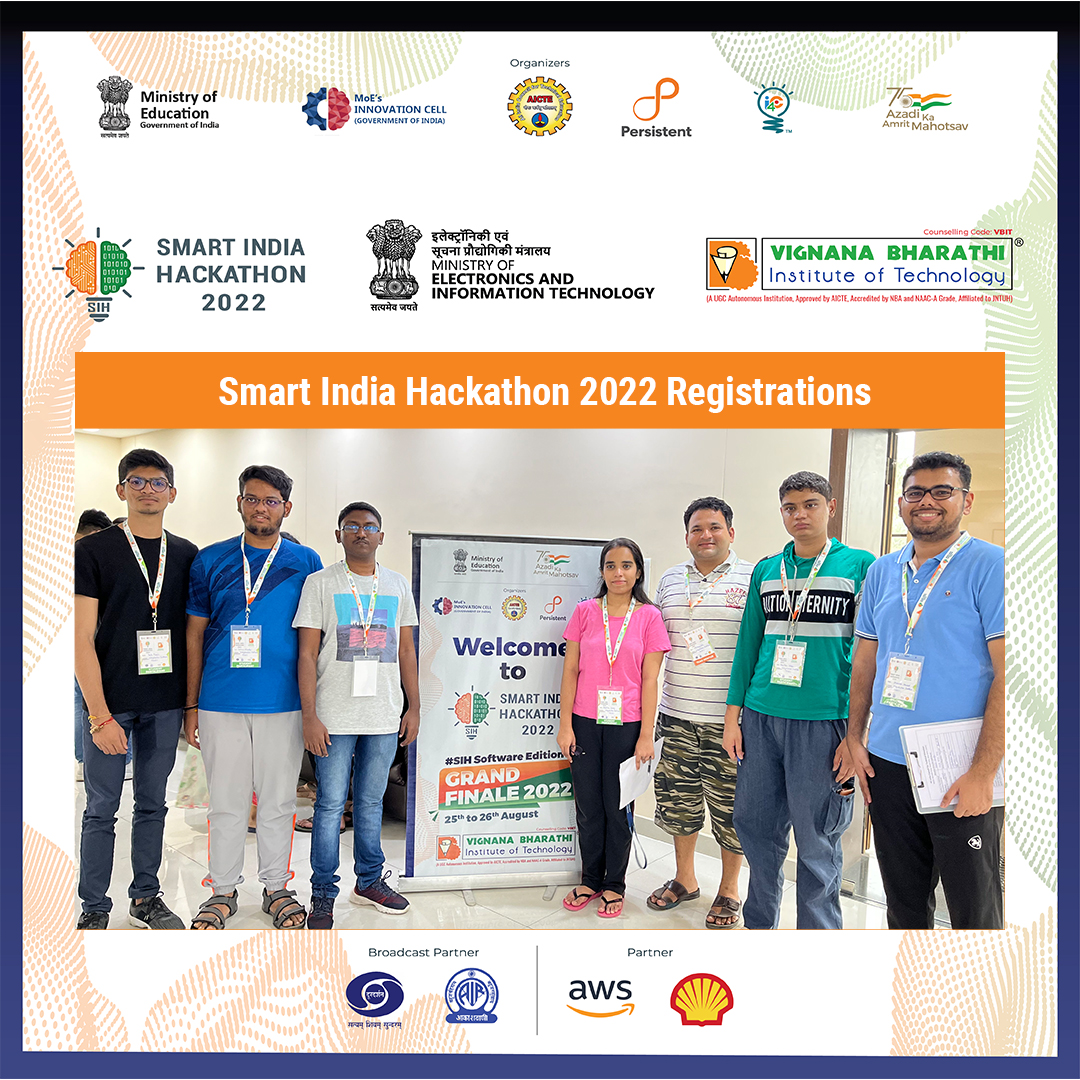 VBITHYD's tweet photo. Smart India hackathon 2022 #SIH Software Edition Grand finale registration has been started.
#VBIT #SmartIndiaHackathon #SIHSoftwareEdition #GrandFinale #Registrations #MOEs #InnovationCell #AICTE #Persistent #AzadiKaAmritMahotsav #AWS #BroadCastPartner #Hackathon #Doordarshan https://t.co/42fjFyFvzH