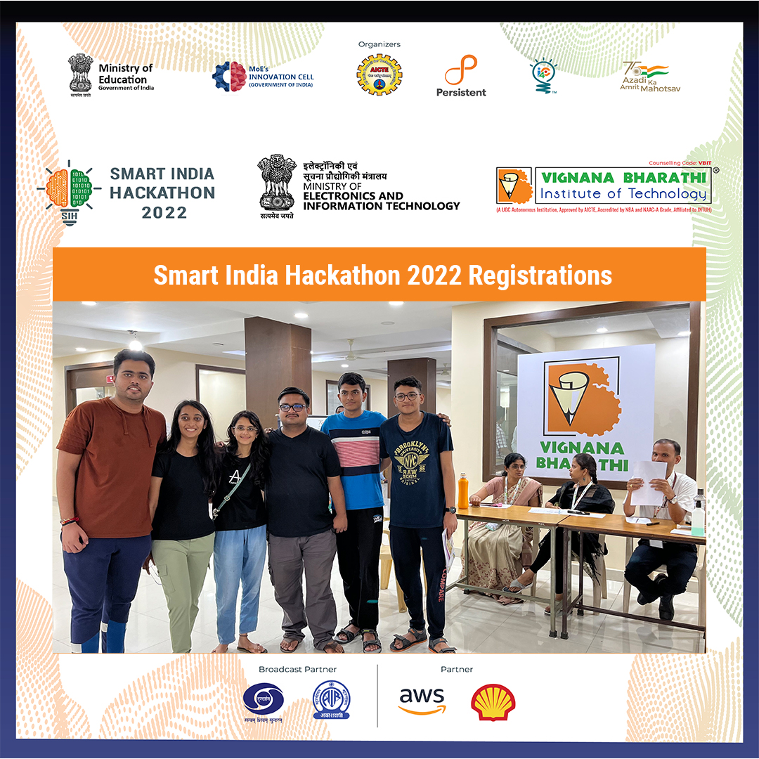 VBITHYD's tweet photo. Smart India hackathon 2022 #SIH Software Edition Grand finale registration has been started.
#VBIT #SmartIndiaHackathon #SIHSoftwareEdition #GrandFinale #Registrations #MOEs #InnovationCell #AICTE #Persistent #AzadiKaAmritMahotsav #AWS #BroadCastPartner #Hackathon #Doordarshan https://t.co/42fjFyFvzH