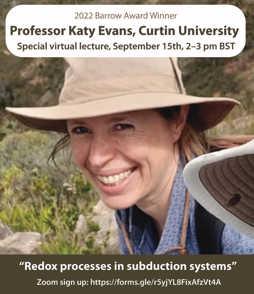 You’re invited to a special virtual lecture given by the 2022 Barrow Award winner, Prof. Katy Evans! 🎉 🪨 To be held on Zoom, Sept 15th at 2 pm BST. Sign up here: forms.gle/r5yjYL8FixAfzV…