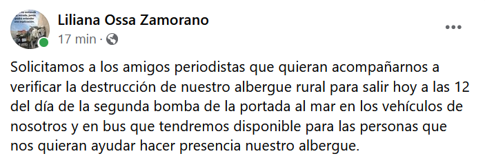 PlataformaALTO's tweet photo. Liliana Ossa, fundadora de @PAZANIMALONG solicita apoyo a ciudadanía y medios, ante la invasión criminal del refugio, hoy 12m. 
Lugar salida: Segunda bomba Portada Al Mar, Cali.
@CaracolRadio @rcnradio @ELTIEMPO @PublimetroCol @NoticiasRCN   @BluRadioCo @elespectador @elpaiscali https://t.co/H028W8DLEz
