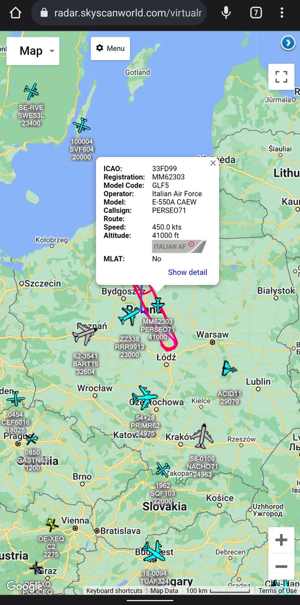 scan_sky's tweet photo. A Not To Common Sight 👀 Over Polish 🇵🇱 Skies..
🇮🇹 - E-550A CAEW - #MM62303 - #PERSEO71
#MM62303 Looks To Have Flown To 22. Baza Lotnicza 🇵🇱 Earlier Today Prior To This Tasking.
Likely Linked To The Deployment Of 4 x Italian Eurofighters To The Region For Baltic Air Policing. https://t.co/rbv37bRayp