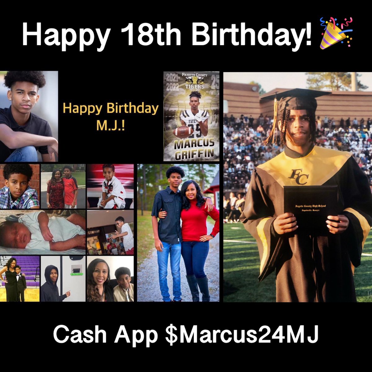 GlenNetaGriffin's tweet photo. World Stop! 🛑 Our first born is 18 years old today! 🎉 We’re so proud of the man you’re becoming. We love you. Happy Birthday MJ!!! #Birthday #MarcusJr #MJ #Eighteen #Chapter18 #ProudMama ❤️ 8/24 Cash App $Marcus24MJ https://t.co/l13deMqBMf