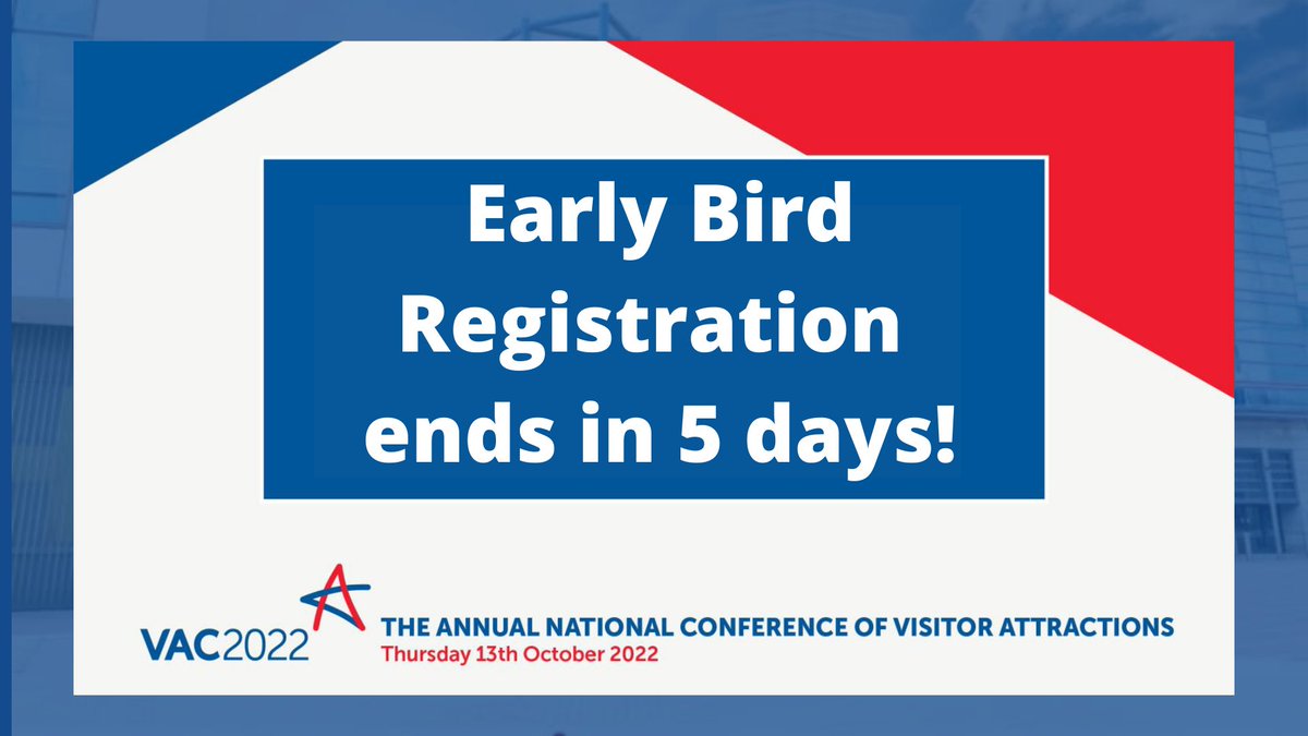 vac_conference's tweet photo. Snap up the early bird registration now for #VAC2022
You have until Sunday 28th Aug.
Sign up here today: https://t.co/VFKZKGlJwl
#vacisback #visitorattractions #visitormanagement https://t.co/OdCHGoGHwH