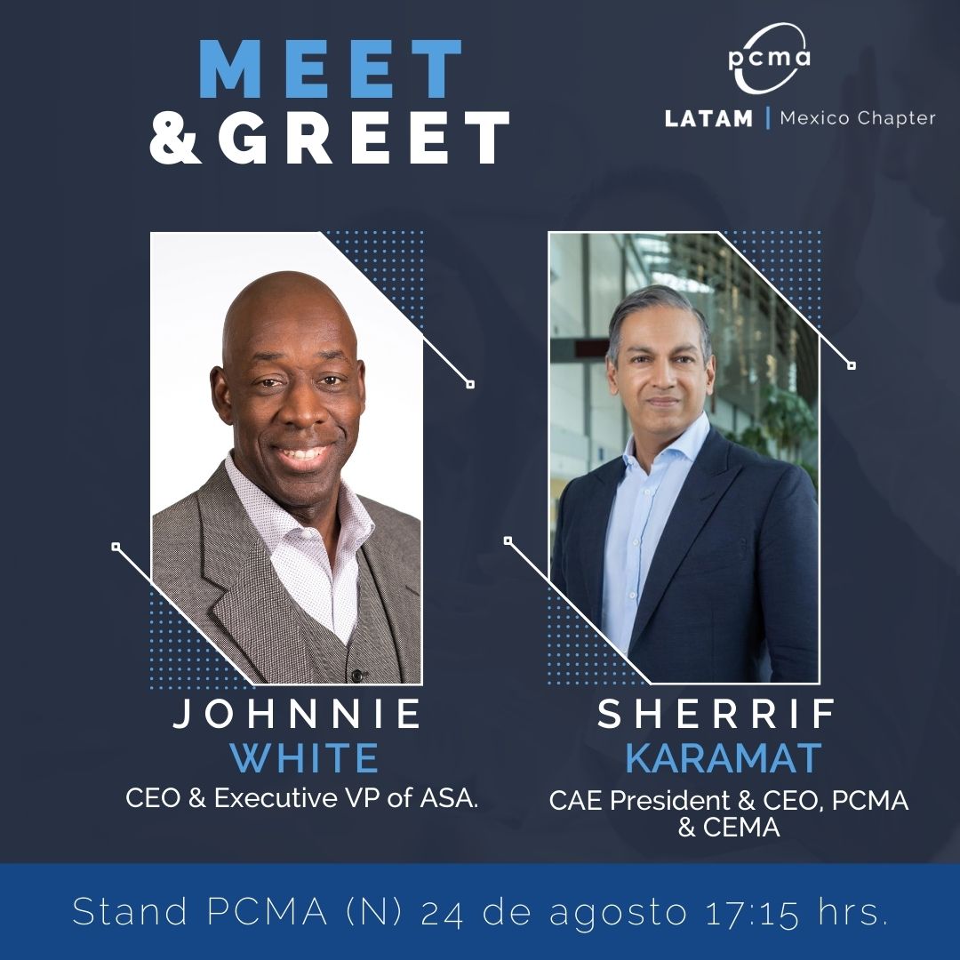 PCMA_MexChapter's tweet photo. ¡Es HOY! Conoce a nuestros líderes 𝗦𝗵𝗲𝗿𝗶𝗳𝗳 𝗞𝗮𝗿𝗮𝗺𝗮𝘁 & 𝗝𝗼𝗵𝗻𝗻𝗶𝗲 𝗪𝗵𝗶𝘁𝗲, en la sesión Meet & Greet que se llevará a cabo en el Stand N de PCMA a las 17:15 hrs
#somosPCMA #PCMALATAM #PCMAMexicoChapter #IBTM2022 https://t.co/5tsifllx4D