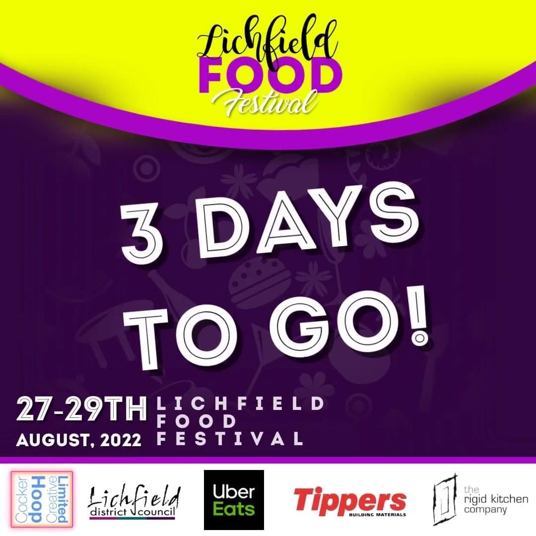 THE LICHFIELD FOOD FESTIVAL IS IN JUST 3 DAYS!  🍻🌞🥳🥐🍲🍿🥤🍡

Join us over the bank holiday weekend (27th-29th August) in Lichfield City Centre!